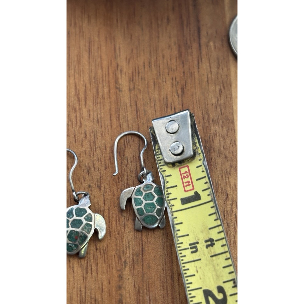 Sterling Silver & Green Turtle Dangle Earrings And Pendant Set - Picture 6 of 6